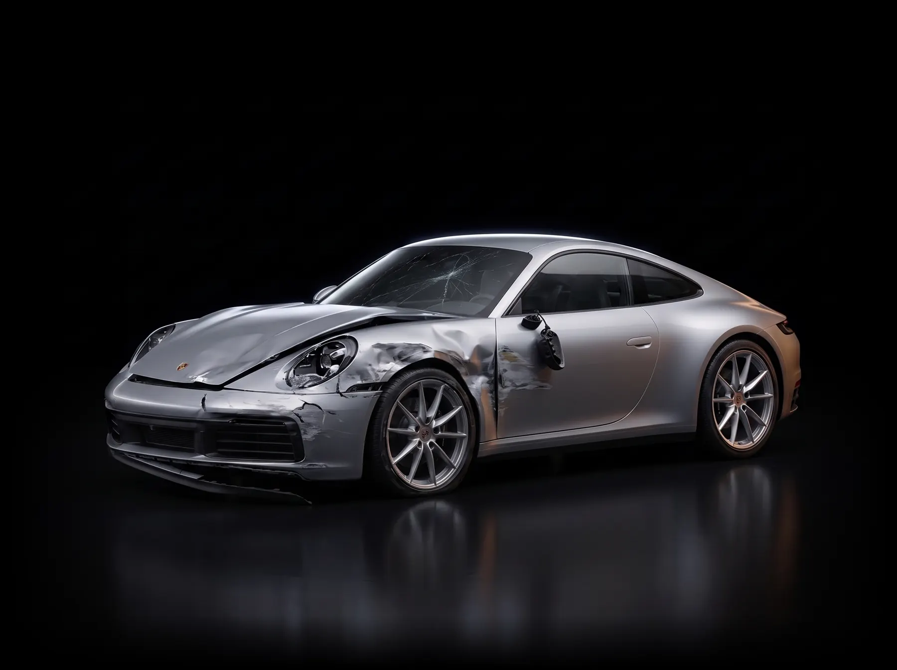 Porsche 911 przed naprawą — uszkodzony przód